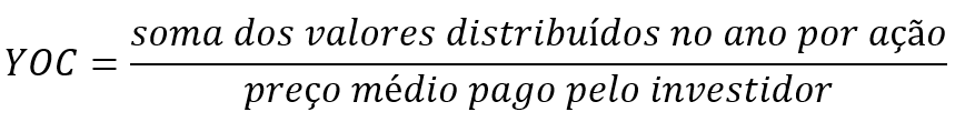 Equação do indicador yield on cost.